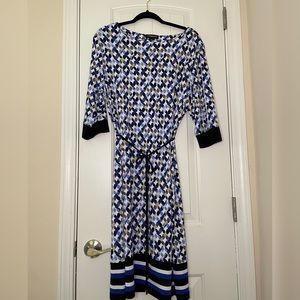 Liz Claiborne Geometric print 3/4 Sleeve Belted Casual Career Dress Size XL